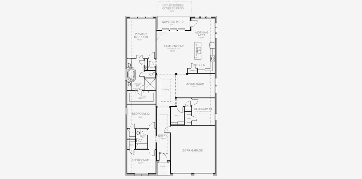 2D floor plan layout for the 2187W by Perry Homes in Eliana, Prosper, TX (Image 5).