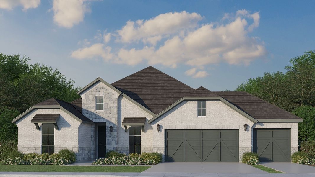 Plan 1688 Elevation B with Stone & 3 Car Garage Plan 1688 Elevation B with Stone & 3 Car Garage
