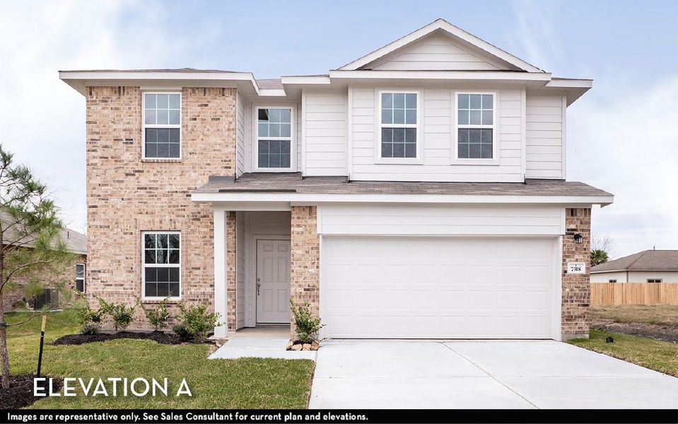 Front exterior of a new home in Caney Mills, Conroe, TX, highlighting curb appeal (Image 2).