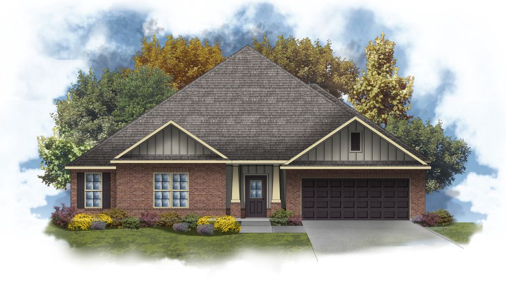 Front exterior of a new home in Iron Rock, Cantonment, FL, highlighting curb appeal (Image 1).