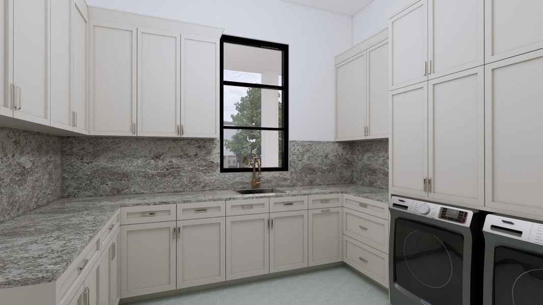 Laundry is never a chore in this large utility room.