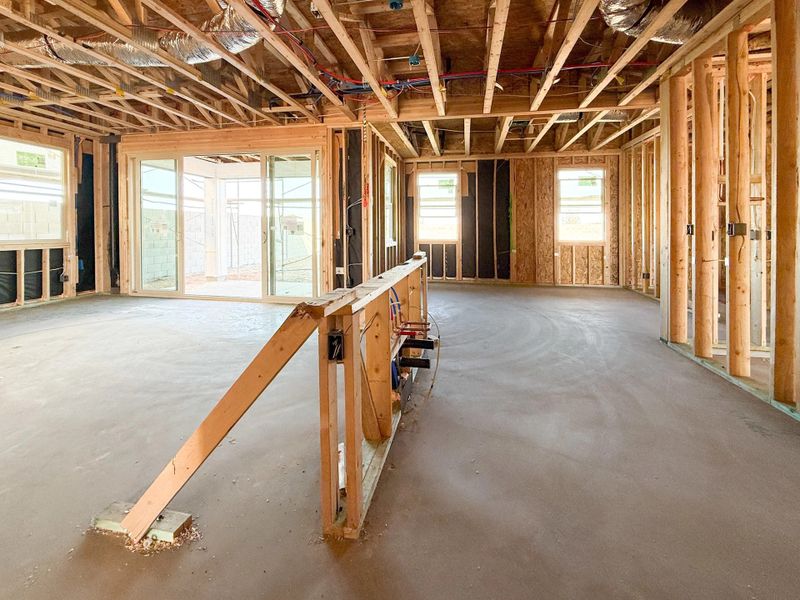 Great room, kitchen and dining