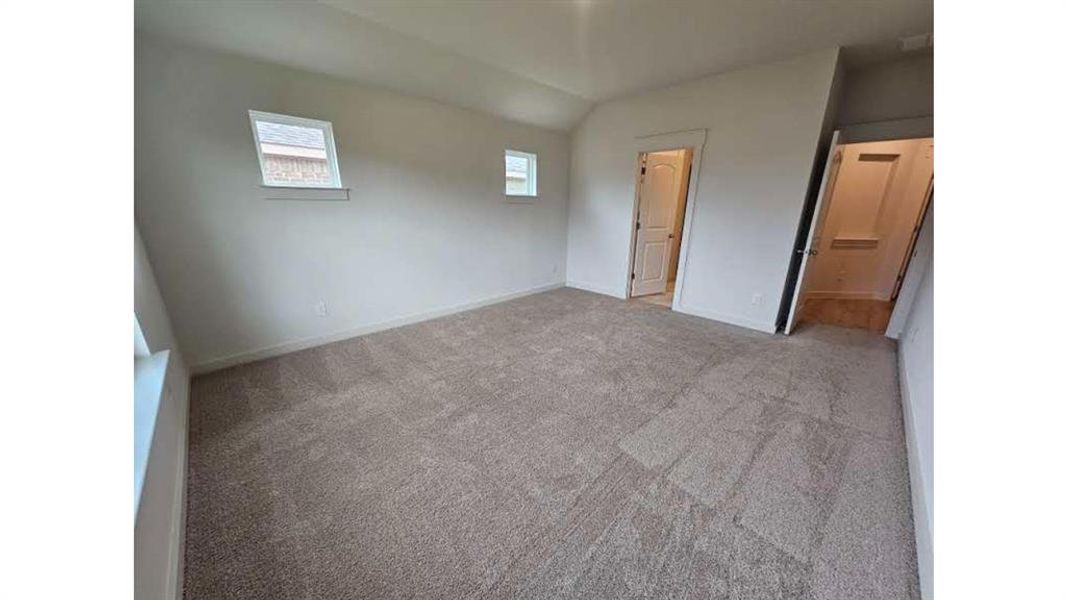 Carpeted room featuring multiple windows, white painted walls, and white trim