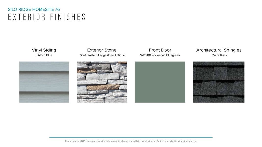 Sample of building materials used in homes in Silo Ridge, Anderson (Image 18). Sample of building materials used in homes in Silo Ridge, Anderson (Image 18).