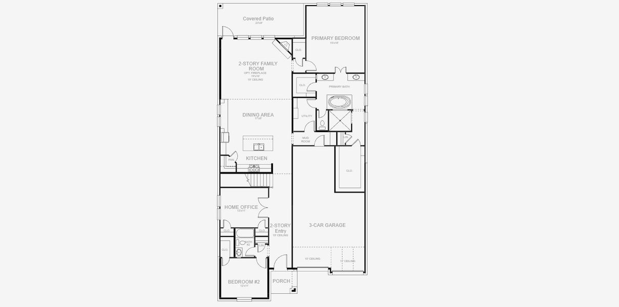 2D floor plan layout for the 3241W by Perry Homes in Eliana, Prosper, TX (Image 3).