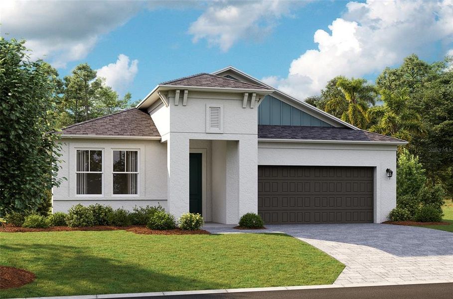 Front exterior of a new home in Pasadena Woods, Wesley Chapel, FL, highlighting curb appeal (Image 1). Front exterior of a new home in Pasadena Woods, Wesley Chapel, FL, highlighting curb appeal (Image 1).