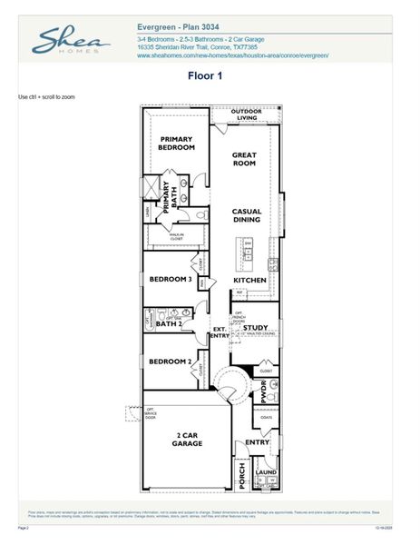 2D floor plan layout of this home in Evergreen 40', Conroe, TX (Image 4).