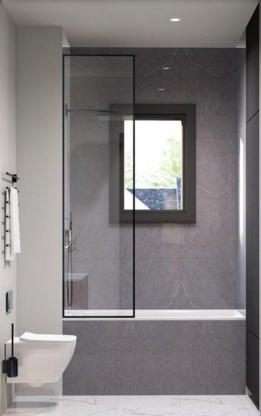 Full bath featuring walk in shower and vanity