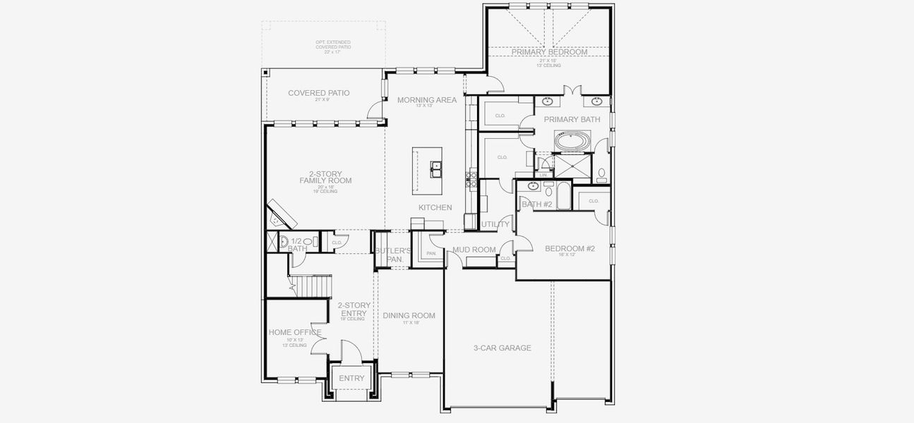 2D floor plan layout for the 4263W by Perry Homes in Creek of Driftwood, Driftwood, TX (Image 3).