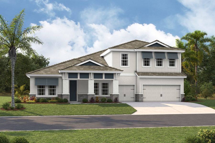 Representative exterior photo of a completed home built from the Key West II by Homes by WestBay in Oakfield, Parrish, FL (Image 23).