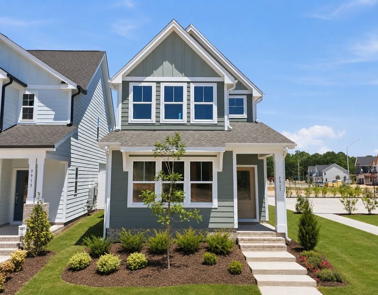 Representative exterior photo of a completed home built from the Hero by Garman Homes in Allen Park, Raleigh, NC (Image 18). Representative exterior photo of a completed home built from the Hero by Garman Homes in Allen Park, Raleigh, NC (Image 18).