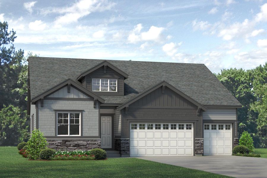 Representative exterior photo of a completed home built from the Minturn by Risewell Homes in Highlands Preserve, Mead, CO (Image 6).