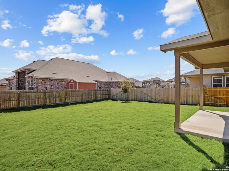Exterior details and patio area of a home in Horizon Pointe, Converse (Image 17).