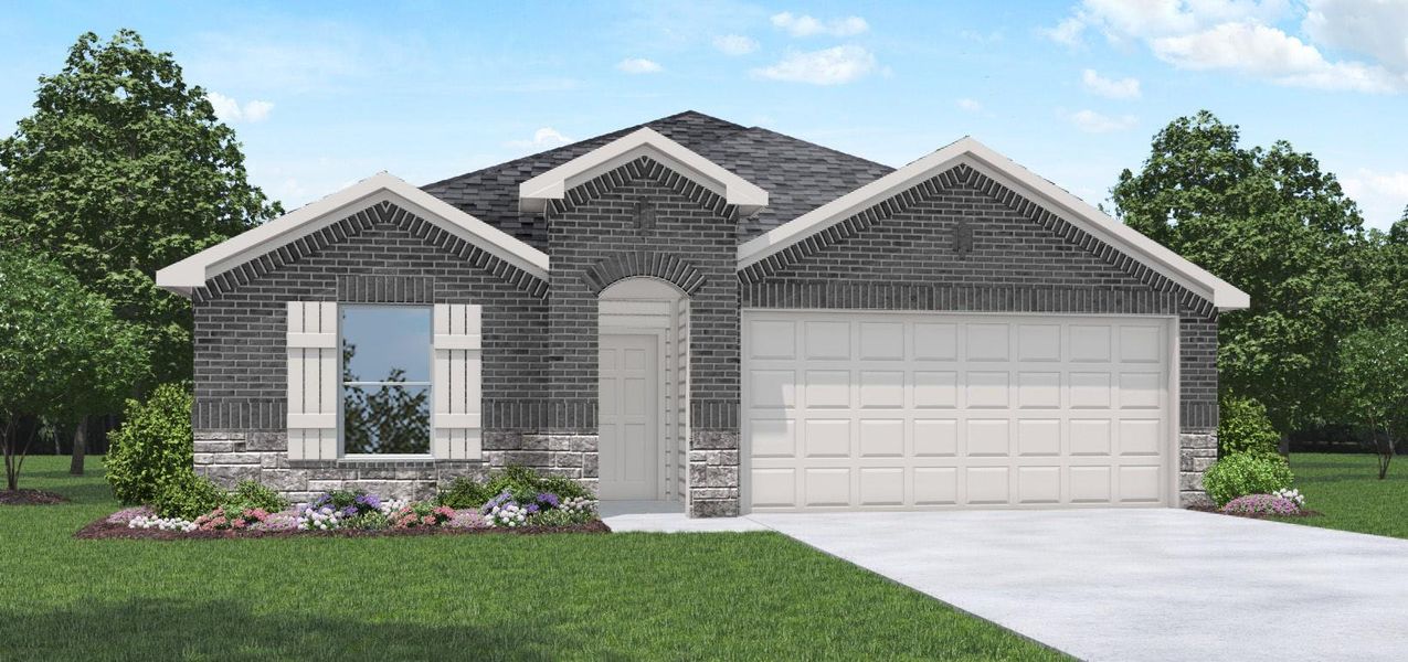 Front exterior of a new home in Cypress Green, Hockley, TX, highlighting curb appeal (Image 1).