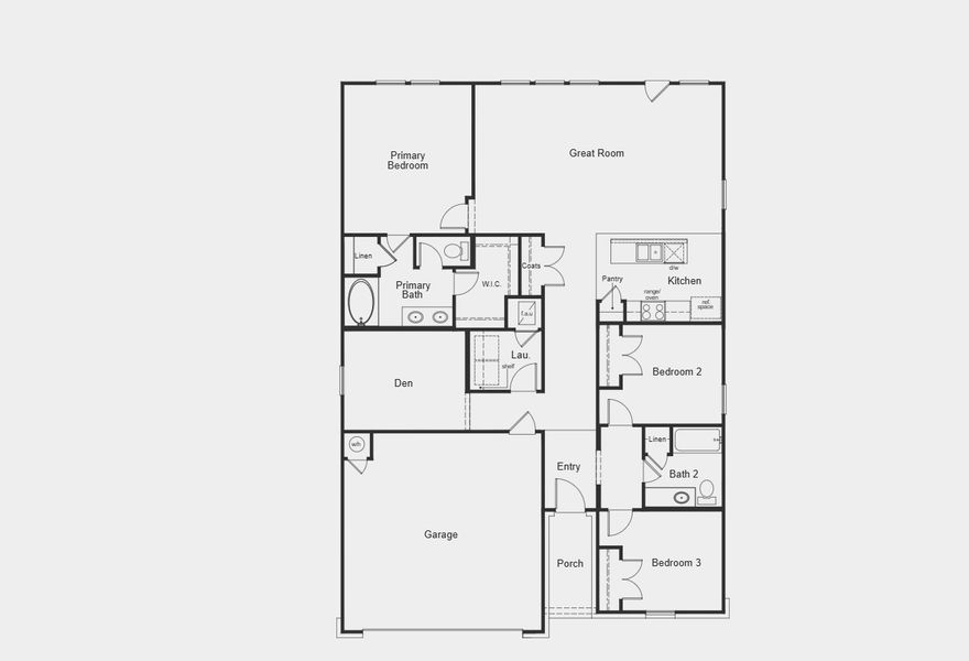 2D floor plan layout for the Plan 1675 by KB Home in Briscoe Falls, Richmond, TX (Image 3).