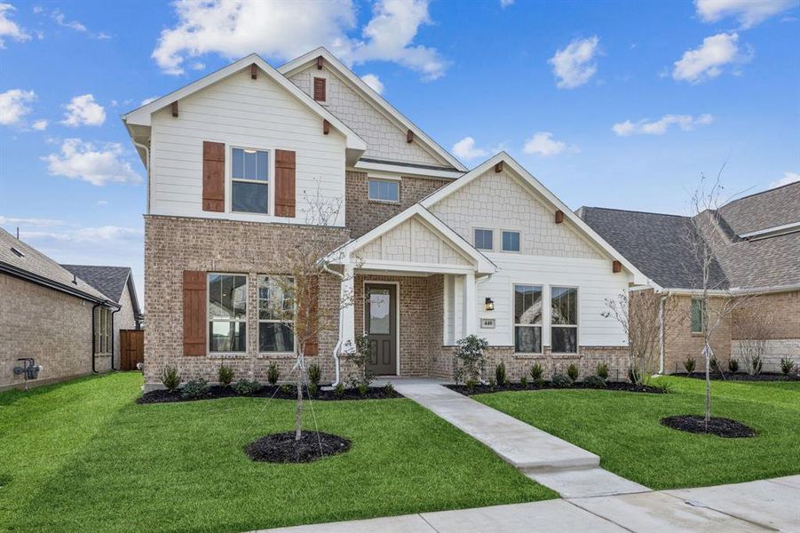 Front exterior of a new home in Dove Hollow, Waxahachie, TX, highlighting curb appeal (Image 2). Front exterior of a new home in Dove Hollow, Waxahachie, TX, highlighting curb appeal (Image 2).