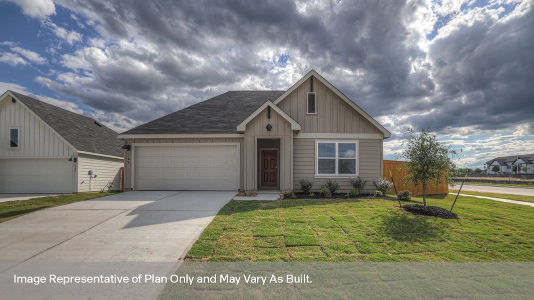 Front exterior of a new home in Trace, San Marcos, TX, highlighting curb appeal (Image 1). Front exterior of a new home in Trace, San Marcos, TX, highlighting curb appeal (Image 1).