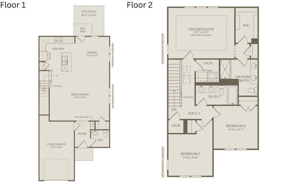 2D floor plan layout of this home in Poets Walk, Whitsett, NC (Image 5).