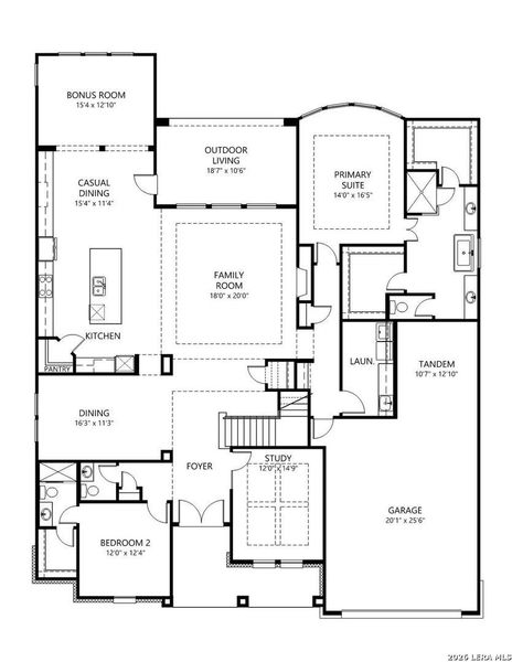 2D floor plan layout of this home in Kinder Ranch - 70', San Antonio, TX (Image 3).