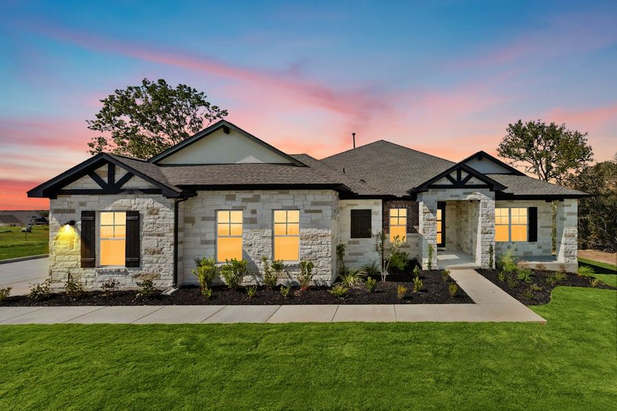 Representative exterior photo of a completed home built from the Avery by Scott Felder Homes in Double Eagle Ranch, Cedar Creek, TX (Image 5).