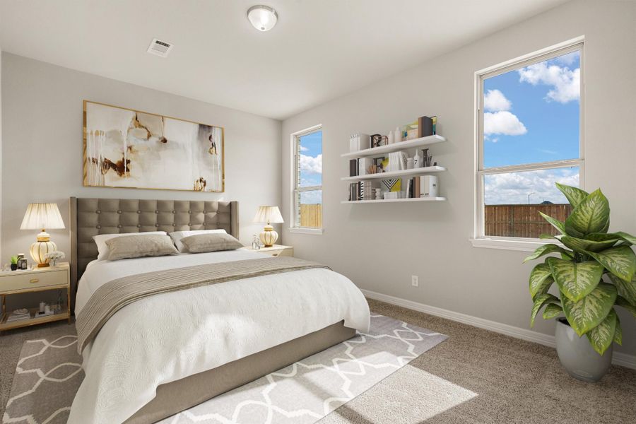 Primary bedroom. Note: Sample product photo - actual exterior and interior selections may vary by homesite