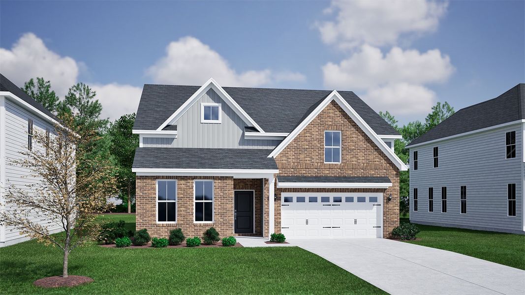 Representative exterior photo of a completed home built from the Davis - Vanguard Collection by Mungo Homes in Ovation at Sweetbrier, Durham, NC (Image 16).