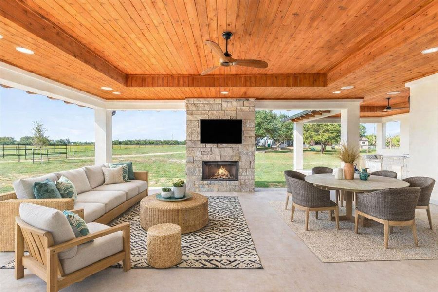 View of sunroom, there are 2 separated areas for outdoors, digitally staged.