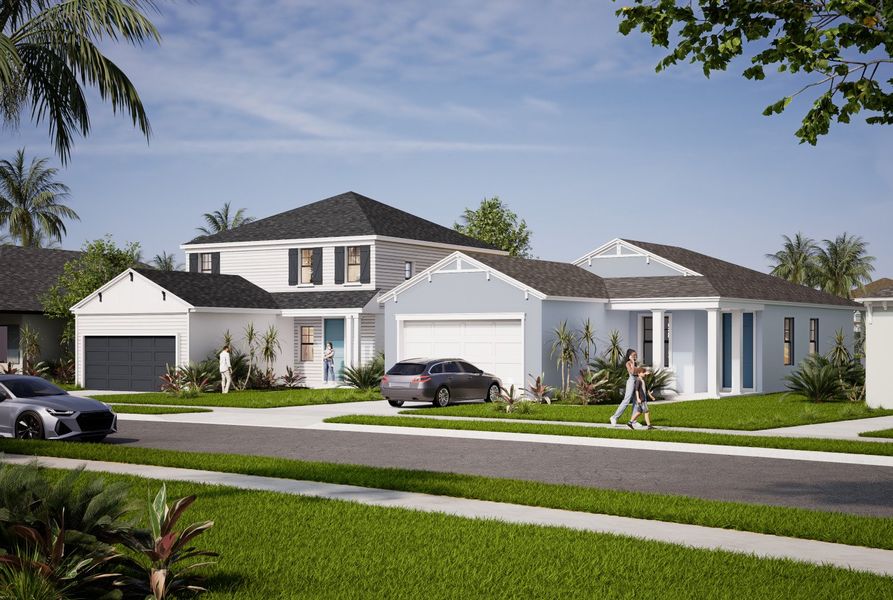 Front exterior of a new home in Palm Grove, Lakewood Ranch, FL, highlighting curb appeal (Image 25).