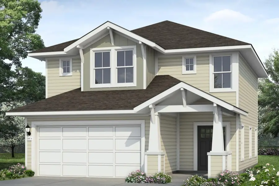 Front exterior of a new home in Edgebrooke, Pflugerville, TX, highlighting curb appeal (Image 1). Front exterior of a new home in Edgebrooke, Pflugerville, TX, highlighting curb appeal (Image 1).