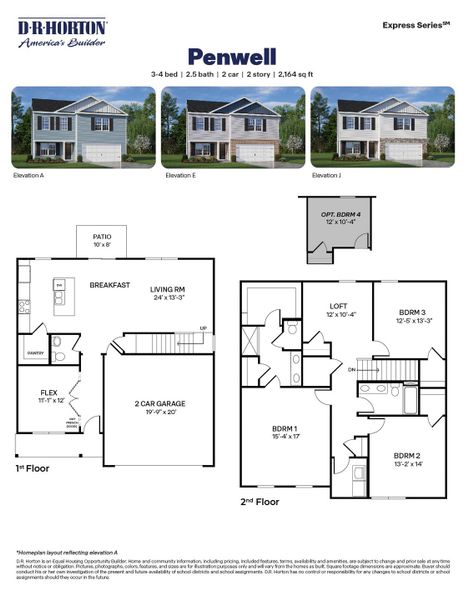 2D floor plan layout for the Penwell by D.R. Horton in The Manors at Riley's Meadow, Haw River, NC (Image 3).