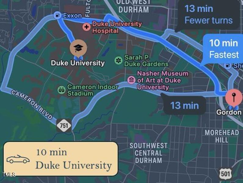 10 minute drive to Duke University