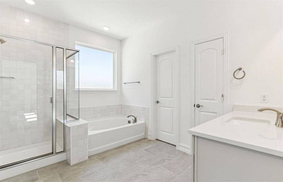 Owner's bath designed with oversized shower and tub Owner's bath designed with oversized shower and tub
