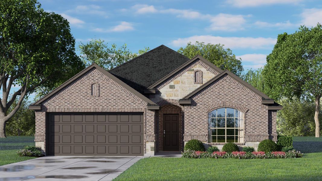 Elevation B With Stone | Concept 1660 at Hunters Ridge in Crowley, TX by Landsea Homes