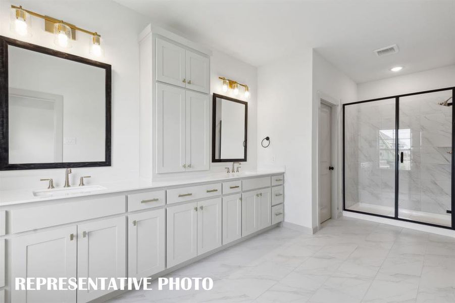 You'll find space galore in this beautifully designed owner's bath.  REPRESENTATIVE PHOTO