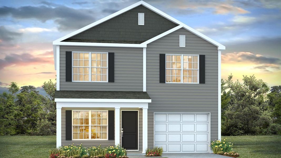 Front exterior of a new home in Hunter's Branch, Hopkins, SC, highlighting curb appeal (Image 1).