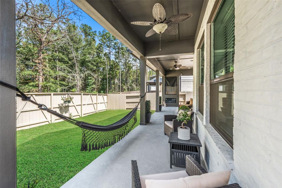Exterior details and patio area of a home in Audubon - Terrace Collection, Magnolia (Image 28).