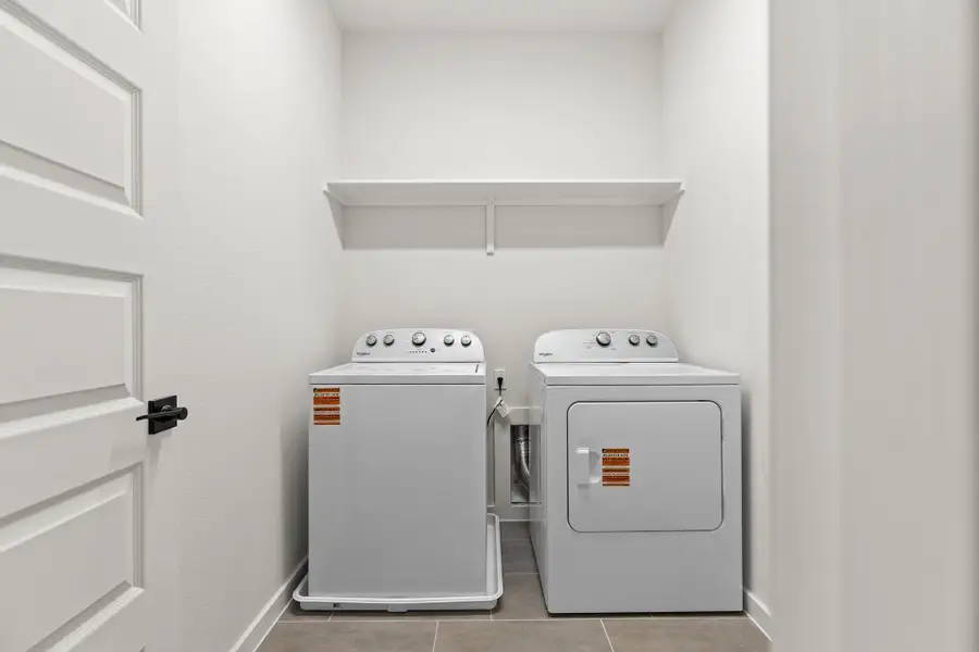 A dedicated laundry space provides practical, convenient functionality with modern appliances. A dedicated laundry space provides practical, convenient functionality with modern appliances.