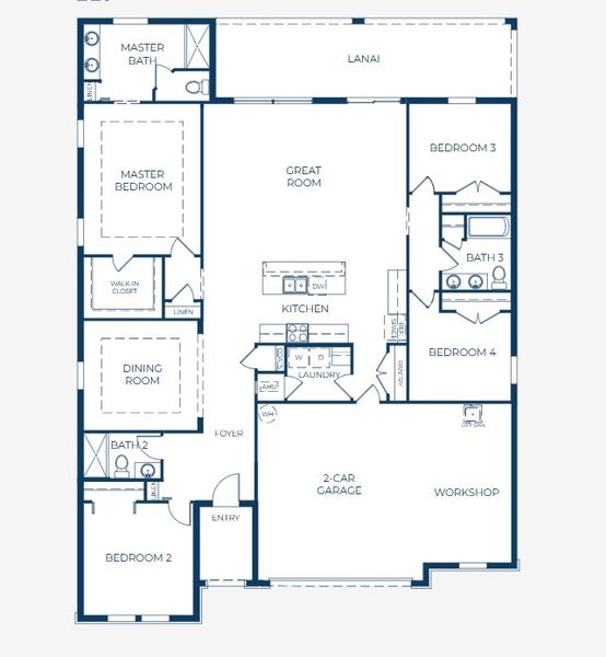 2D floor plan layout for the Huntington by Maronda Homes in Applewood Reserve, Lakeland, FL (Image 2).