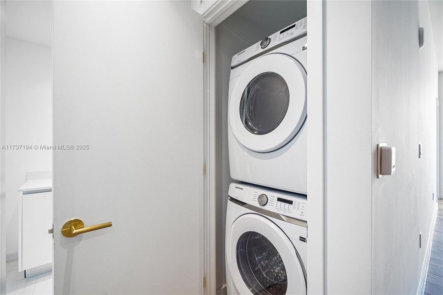 This home simplifies laundry with a convenient washer and dryer.