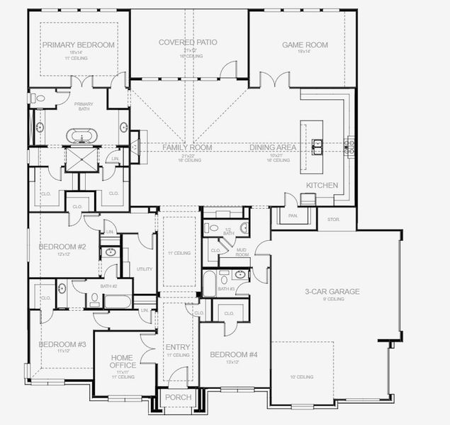 2D floor plan layout for the 3317A by Perry Homes in Thornebrook 1 Acre, Bulverde, TX (Image 3). 2D floor plan layout for the 3317A by Perry Homes in Thornebrook 1 Acre, Bulverde, TX (Image 3).