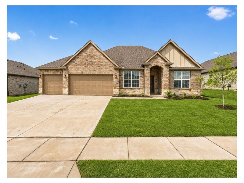 Front exterior of a new home in Waverly Estates, Josephine, TX, highlighting curb appeal (Image 1). Front exterior of a new home in Waverly Estates, Josephine, TX, highlighting curb appeal (Image 1).
