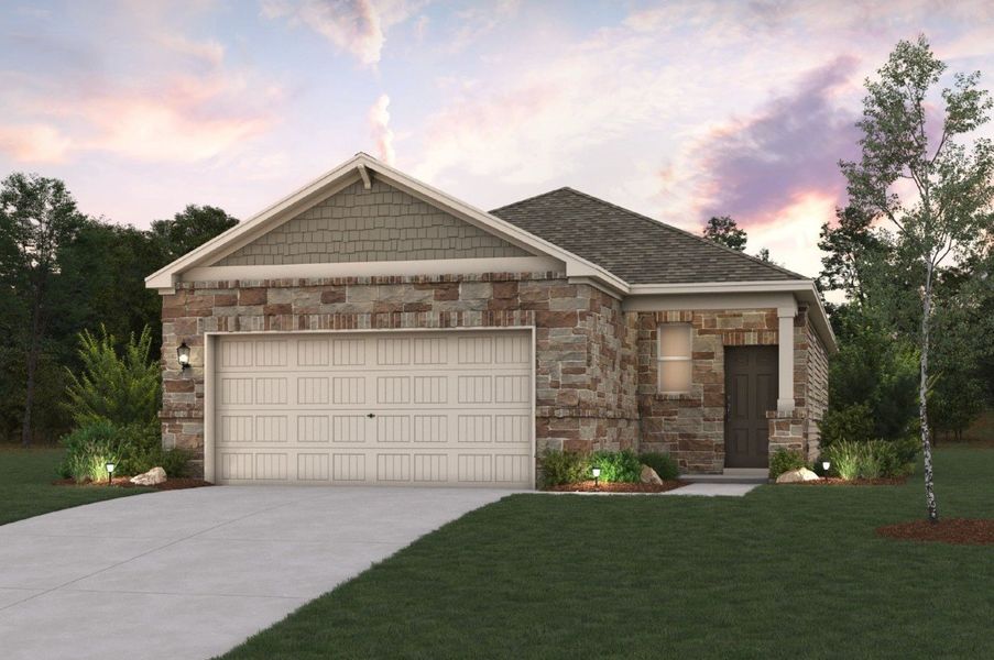 Front exterior of a new home in Summerlin, San Antonio, TX, highlighting curb appeal (Image 1).