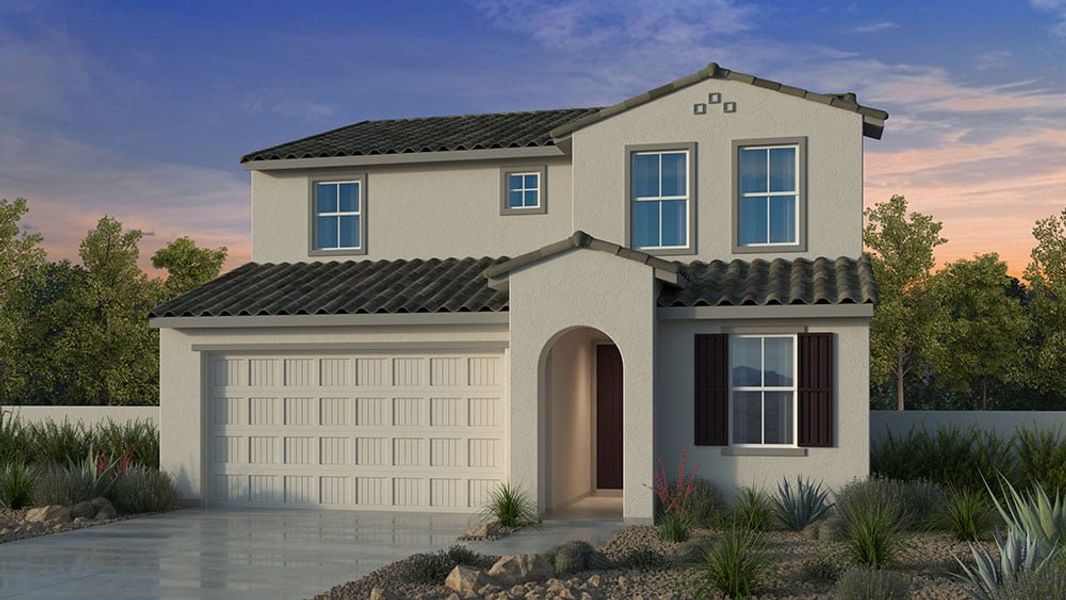 Front exterior of a new home in Combs Ranch, San Tan Valley, AZ, highlighting curb appeal (Image 1). Front exterior of a new home in Combs Ranch, San Tan Valley, AZ, highlighting curb appeal (Image 1).