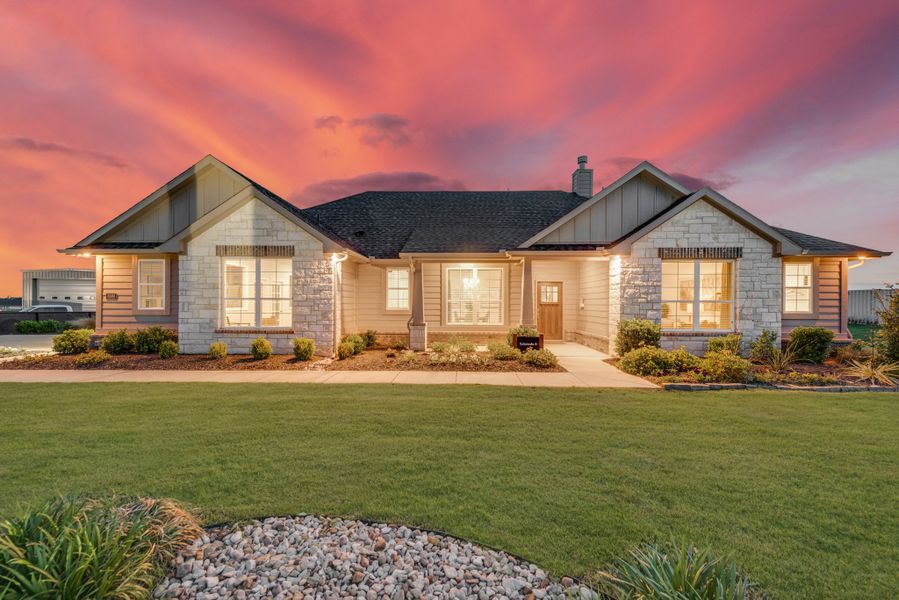 Front exterior of a new home in Oak Valley, Terrell, TX, highlighting curb appeal (Image 24).