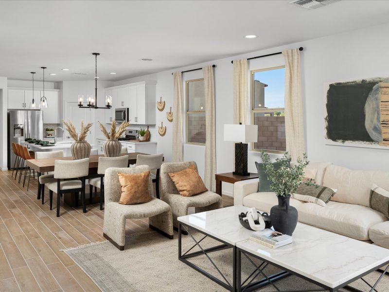 The living room in the 2110 floorplan at Las Patrias at Star Valley III.