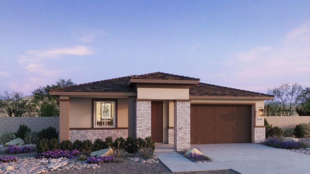 Front exterior of a new home in Windstone Ranch North, Surprise, AZ, highlighting curb appeal (Image 1).