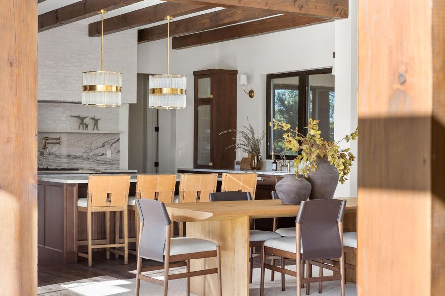 Dedicated dining area between living area and kitchen