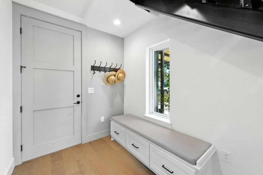 Garage entry and handy shoe bench Garage entry and handy shoe bench