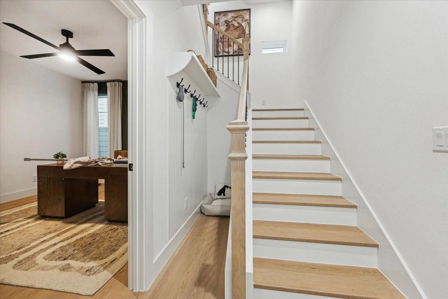 Staircase with modern railing and architectural detail Staircase with modern railing and architectural detail