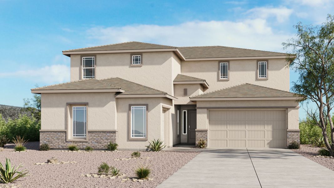 Representative exterior photo of a completed home built from the Glacier by Taylor Morrison in Saddleback, Peoria, AZ (Image 3). Representative exterior photo of a completed home built from the Glacier by Taylor Morrison in Saddleback, Peoria, AZ (Image 3).